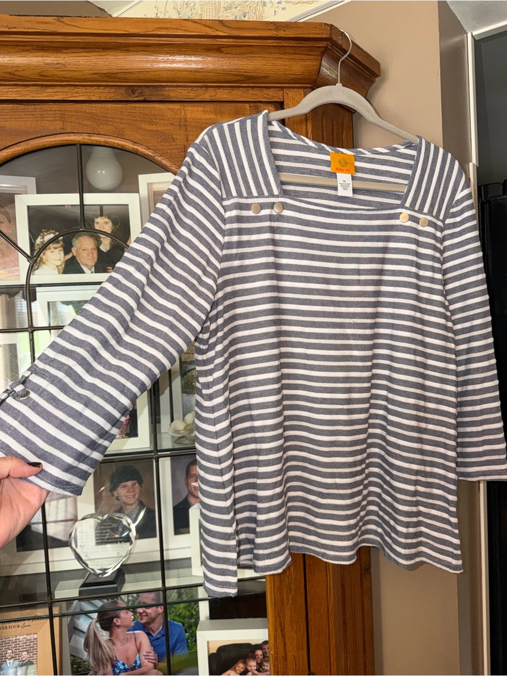 NWOT XL Ruby Rd. Gray and White Striped Boatneck Tunic